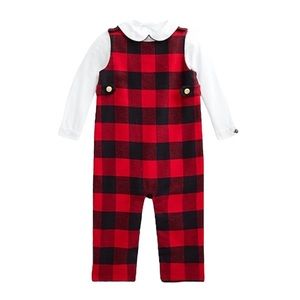 Ralph Lauren Baby Boys Buffalo Check Overall & Bodysuit Set Size 6 Months NWT